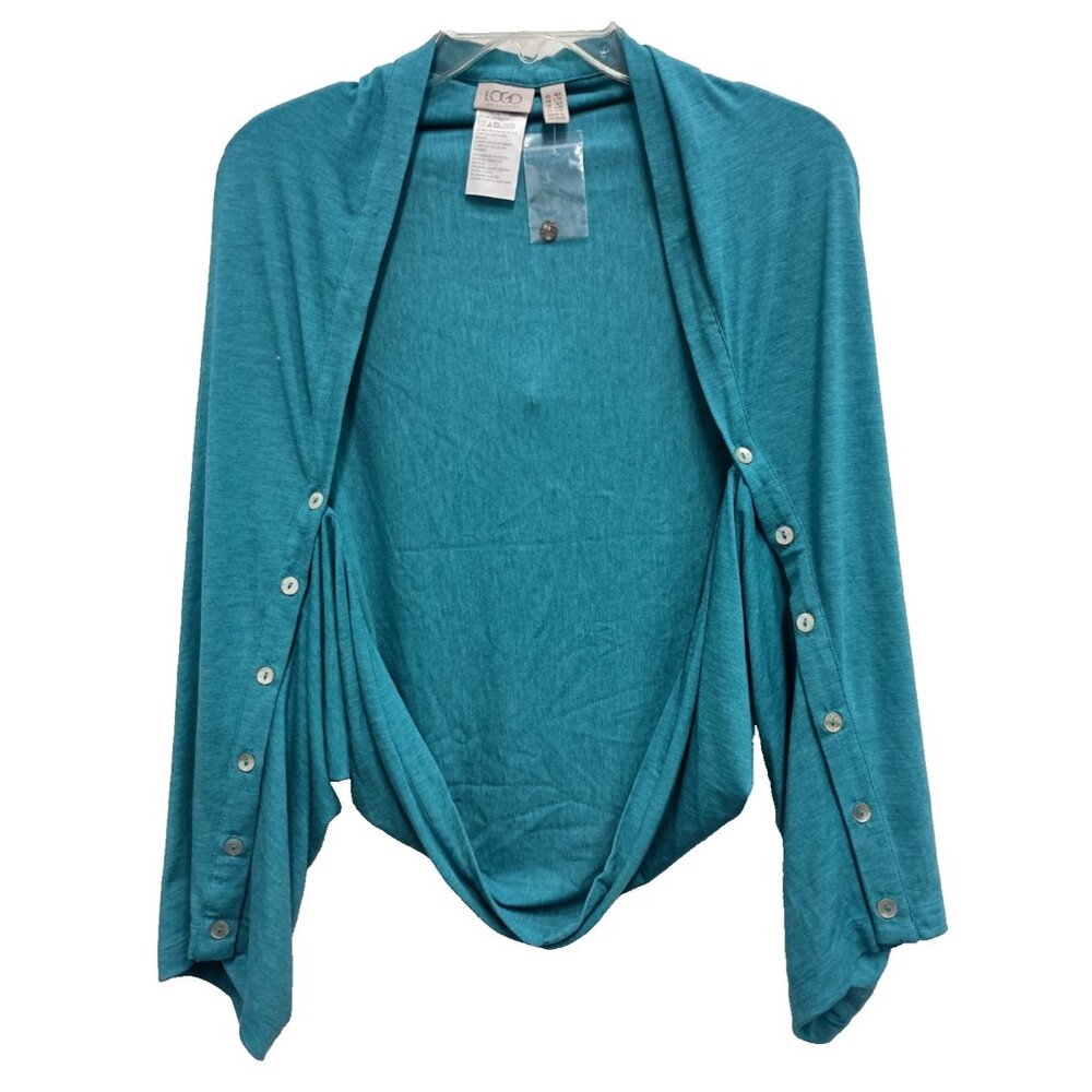 LOGO By Lori Goldstein Cardigan Womens M/L Turquoise Open Casual Lagenlook New